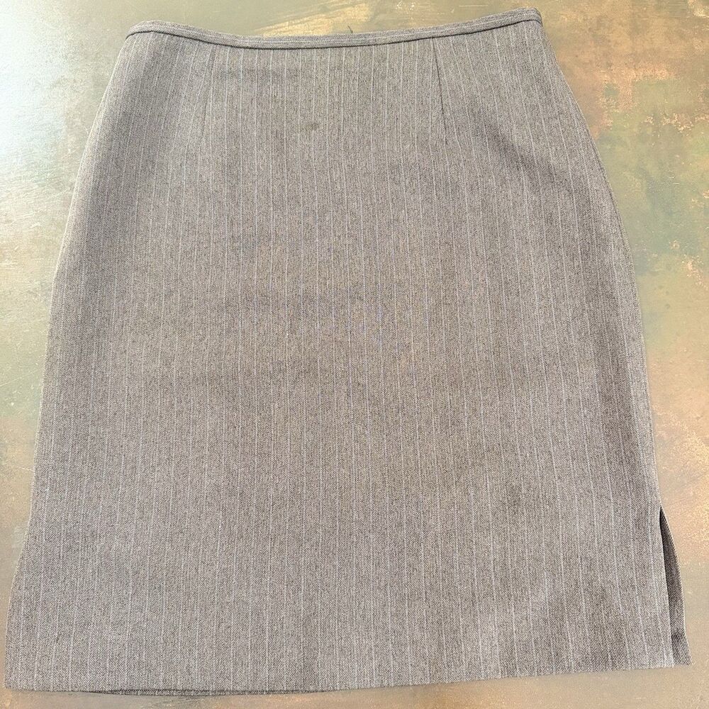 Blacker corporate casual preppy chic brown pinstripe skirt office tailored waist